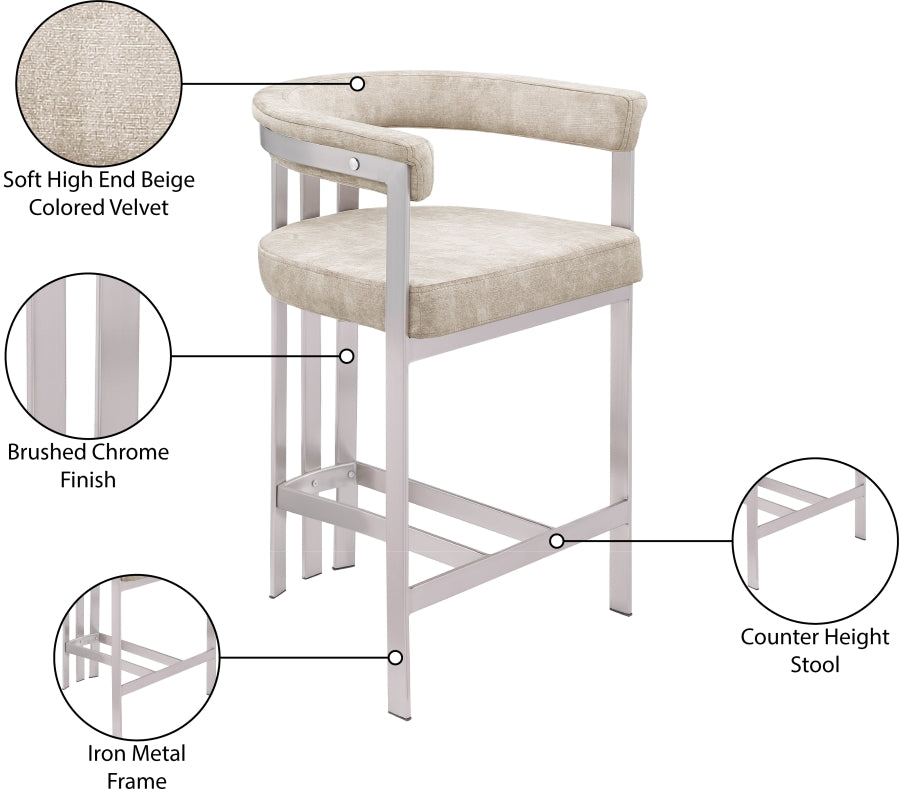 Marcello Velvet Upholstered Counter Stool — 939-C - Beige - 939Beige-C Infographic