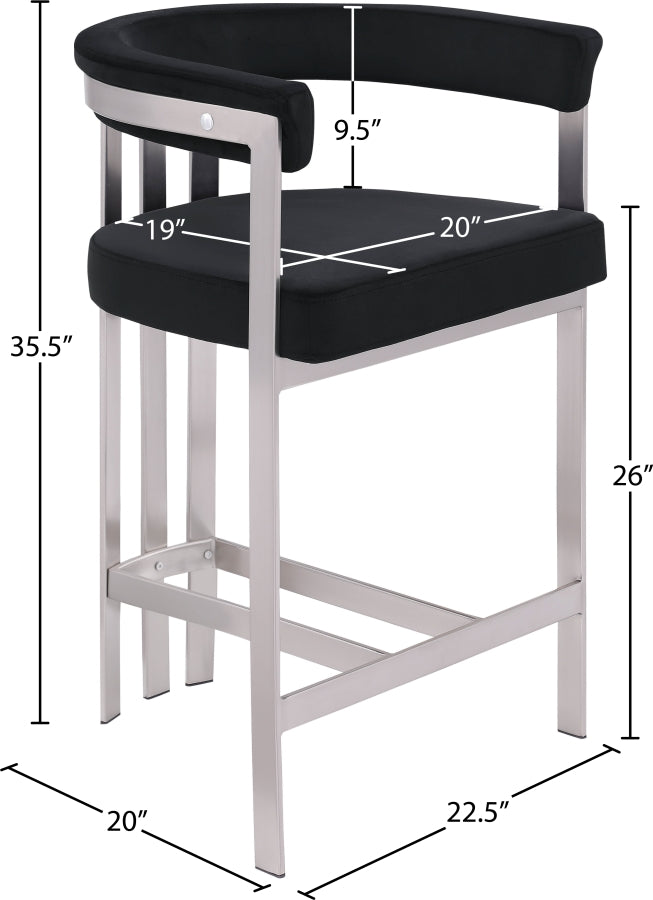 Marcello Velvet Upholstered Counter Stool — 939-C - Black - 939Black-C Dim