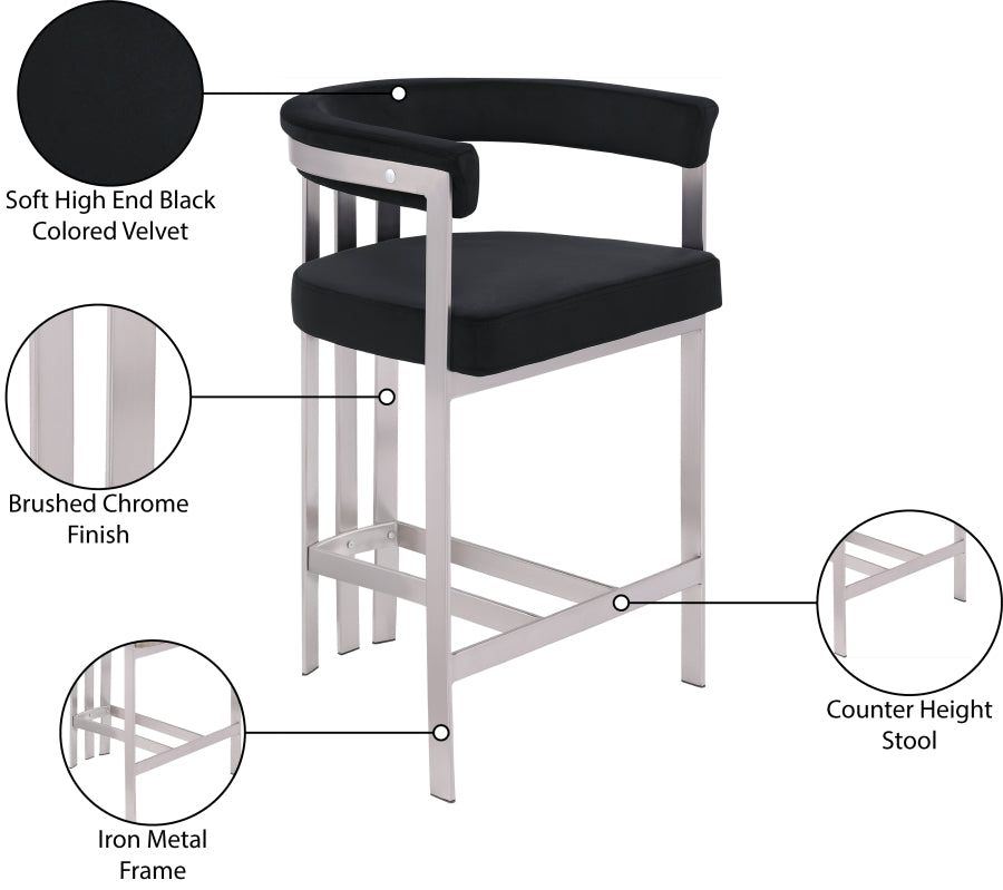 Marcello Velvet Upholstered Counter Stool — 939-C - Black - 939Black-C Infographic