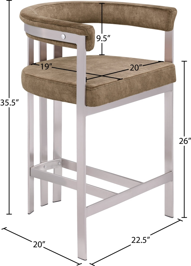 Marcello Velvet Upholstered Counter Stool — 939-C - Brown - 939Brown-C Dim