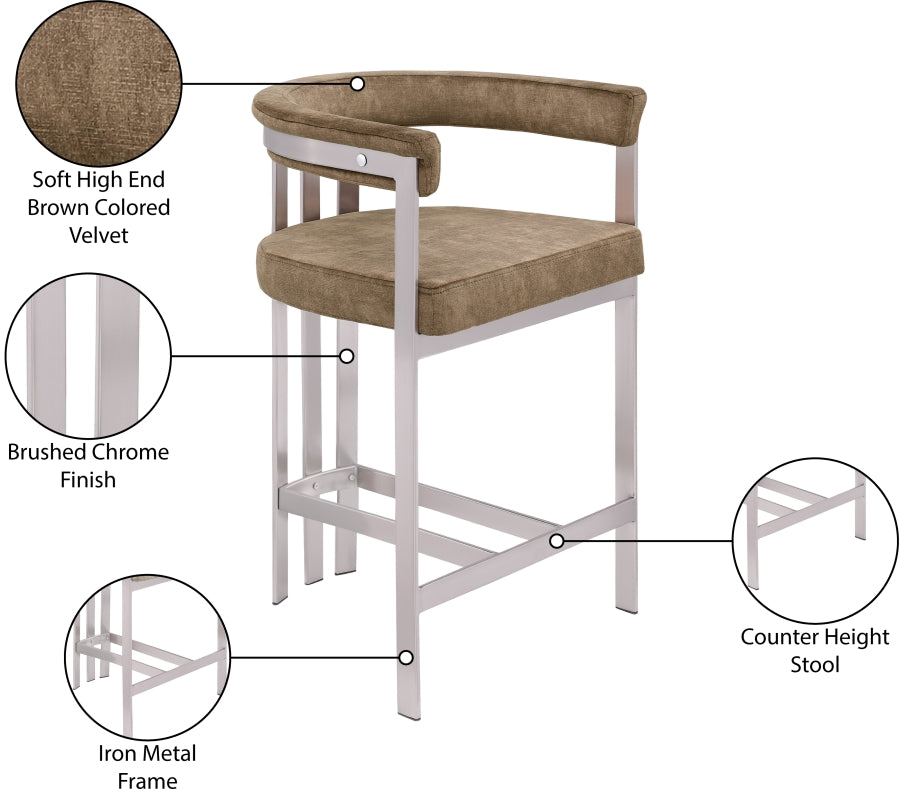 Marcello Velvet Upholstered Counter Stool — 939-C - Brown - 939Brown-C Infographic