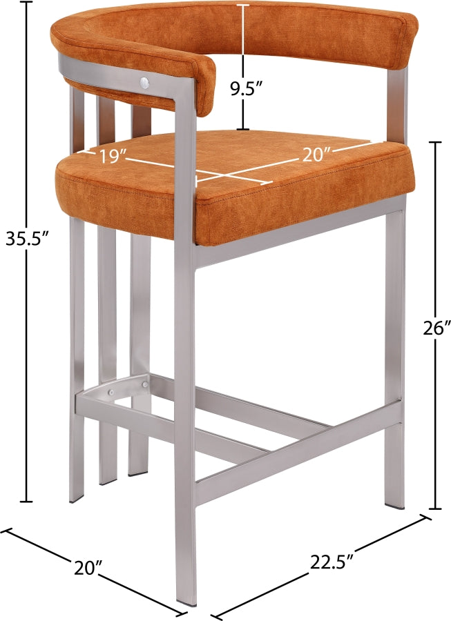 Marcello Velvet Upholstered Counter Stool — 939-C - Cognac - 939Cognac-C Dim