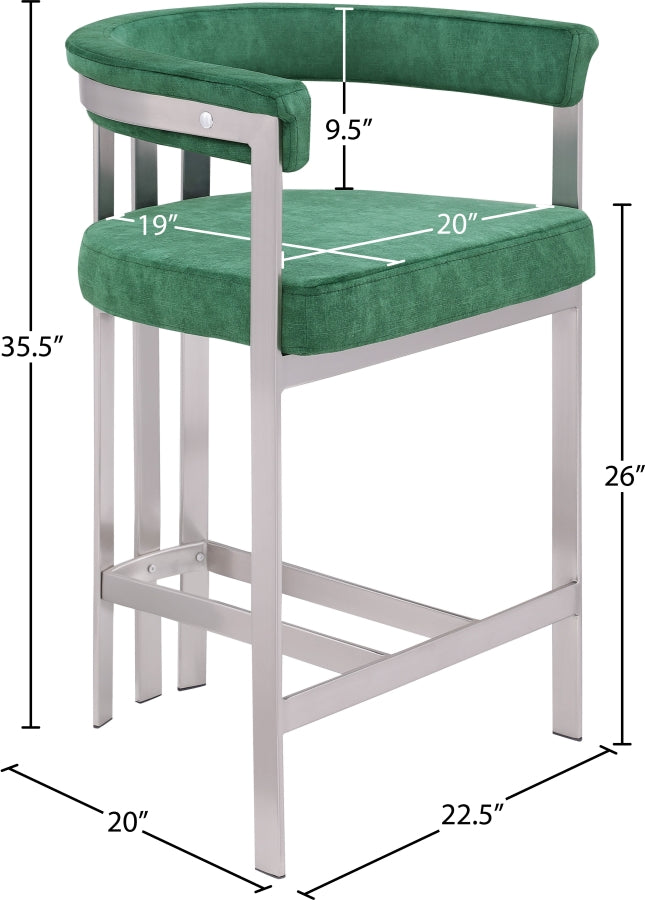 Marcello Velvet Upholstered Counter Stool — 939-C - Green - 939Green-C Dim
