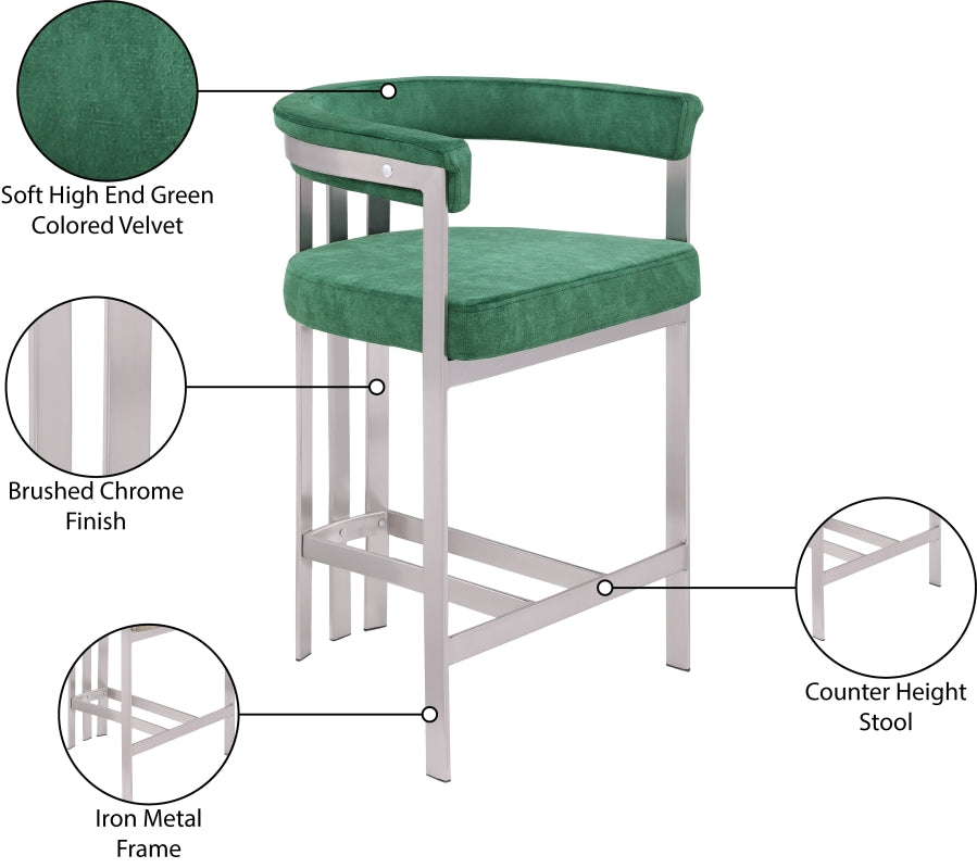 Marcello Velvet Upholstered Counter Stool — 939-C - Green - 939Green-C Infographic