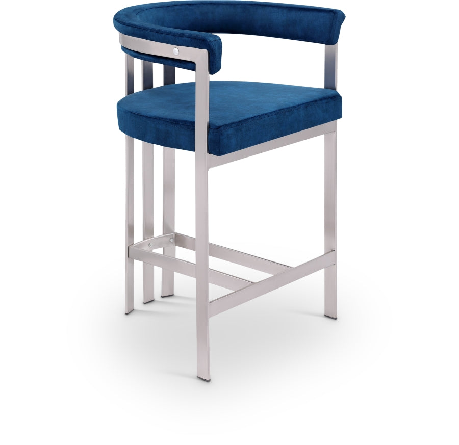 Marcello Velvet Upholstered Counter Stool — 939-C - Blue - 939Navy-C