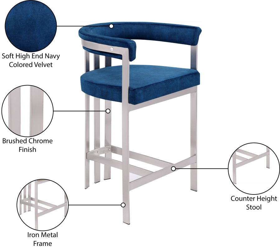 Marcello Velvet Upholstered Counter Stool — 939-C - Blue - 939Navy-C Infographic