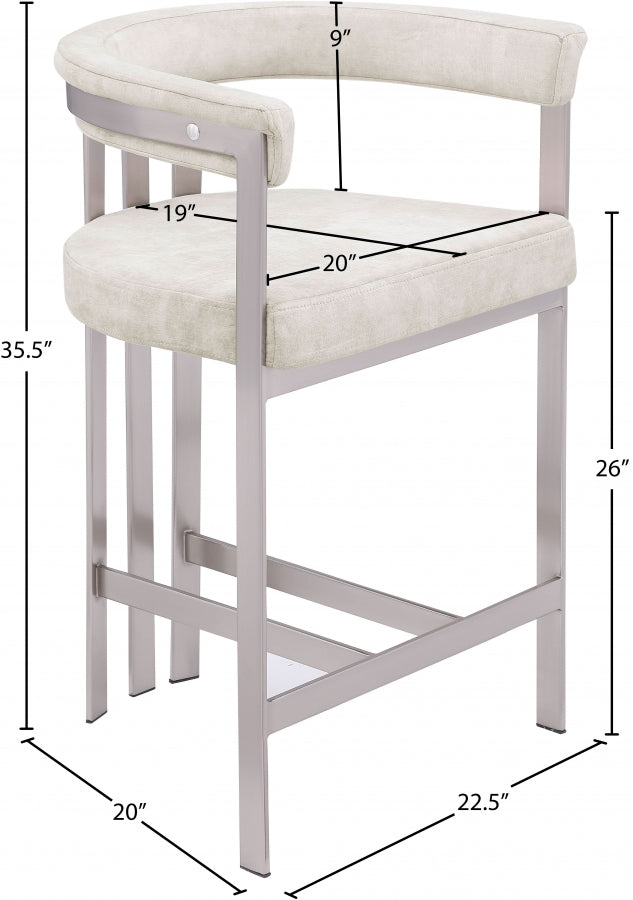 Marcello Velvet Upholstered Counter Stool — 939-C - Stone - 939Stone-C Dim
