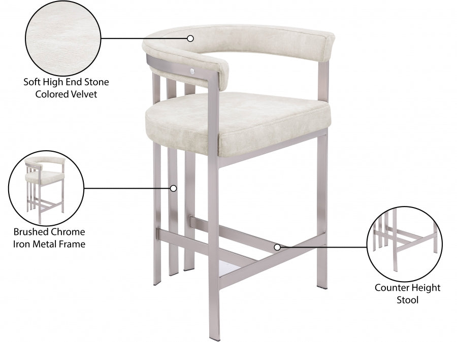 Marcello Velvet Upholstered Counter Stool — 939-C - Stone - 939Stone-C Infographic