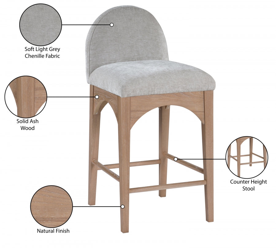 Waldorf Chenille Fabric Upholstered Counter Stool — 390-C - Grey - 390Grey-C Infographic