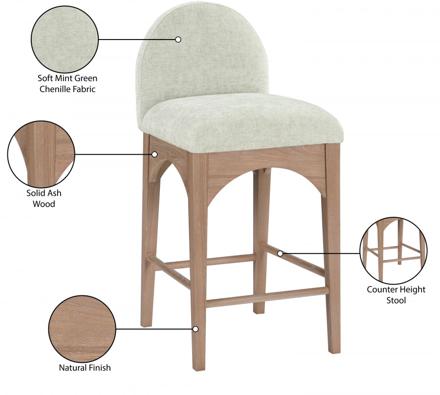 Waldorf Chenille Fabric Upholstered Counter Stool — 390-C - Mint - 390Mint-C Infographic