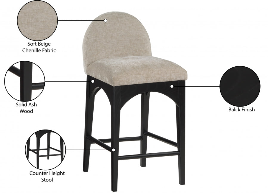 Waldorf Chenille Fabric Upholstered Counter Stool — 392-C - Beige - 392Beige-C Infographic
