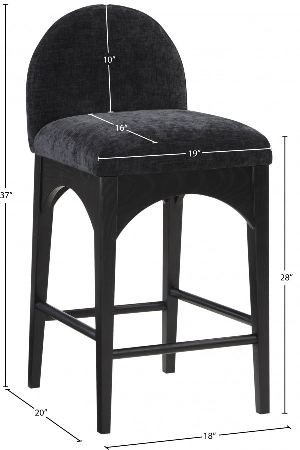 Waldorf Chenille Fabric Upholstered Counter Stool — 392-C - Black - 392Black-C Dim