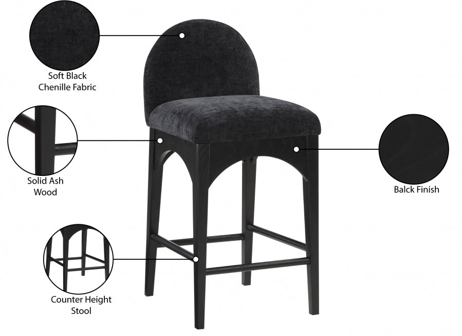 Waldorf Chenille Fabric Upholstered Counter Stool — 392-C - Black - 392Black-C Infographic