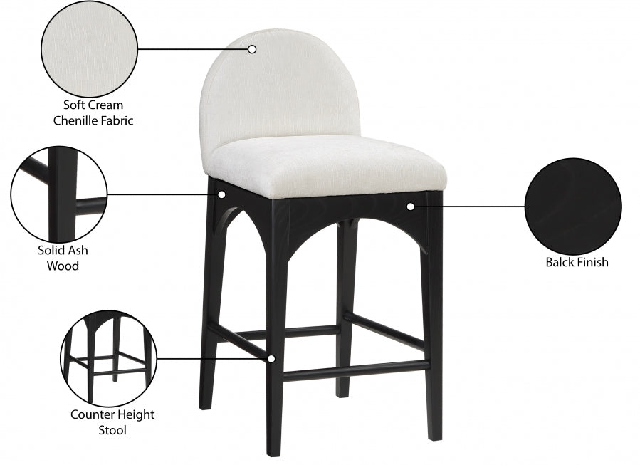 Waldorf Chenille Fabric Upholstered Counter Stool — 392-C - Cream - 392Cream-C Infographic