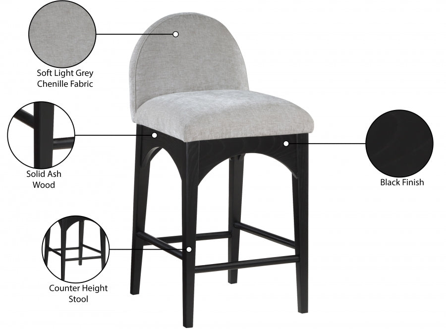 Waldorf Chenille Fabric Upholstered Counter Stool — 392-C - Grey - 392Grey-C Infographic
