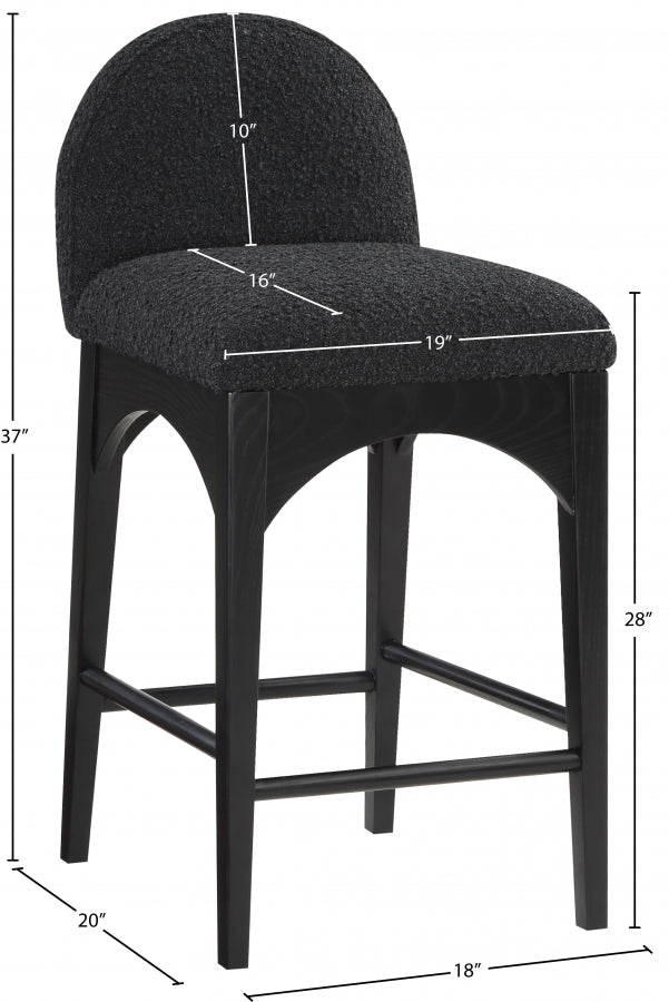 Waldorf Boucle Fabric Upholstered Counter Stool — 395-C - Black - 395Black-C Dim