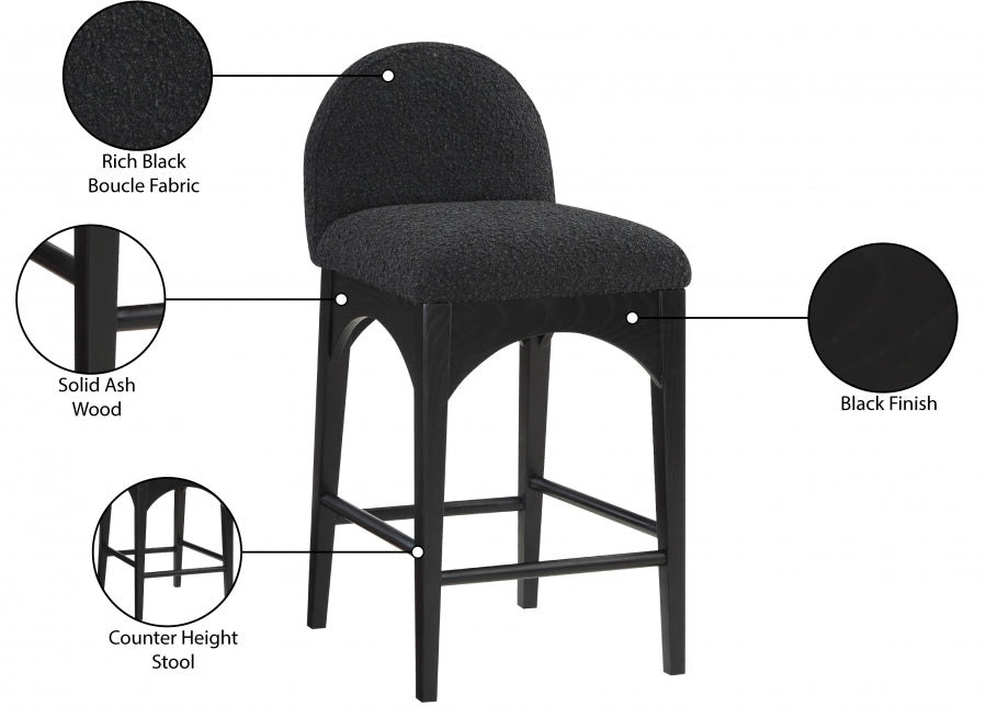 Waldorf Boucle Fabric Upholstered Counter Stool — 395-C - Black - 395Black-C Infographic