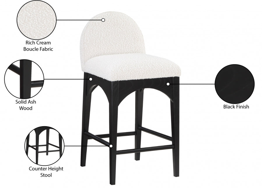 Waldorf Boucle Fabric Upholstered Counter Stool — 395-C - Cream - 395Cream-C Infographic