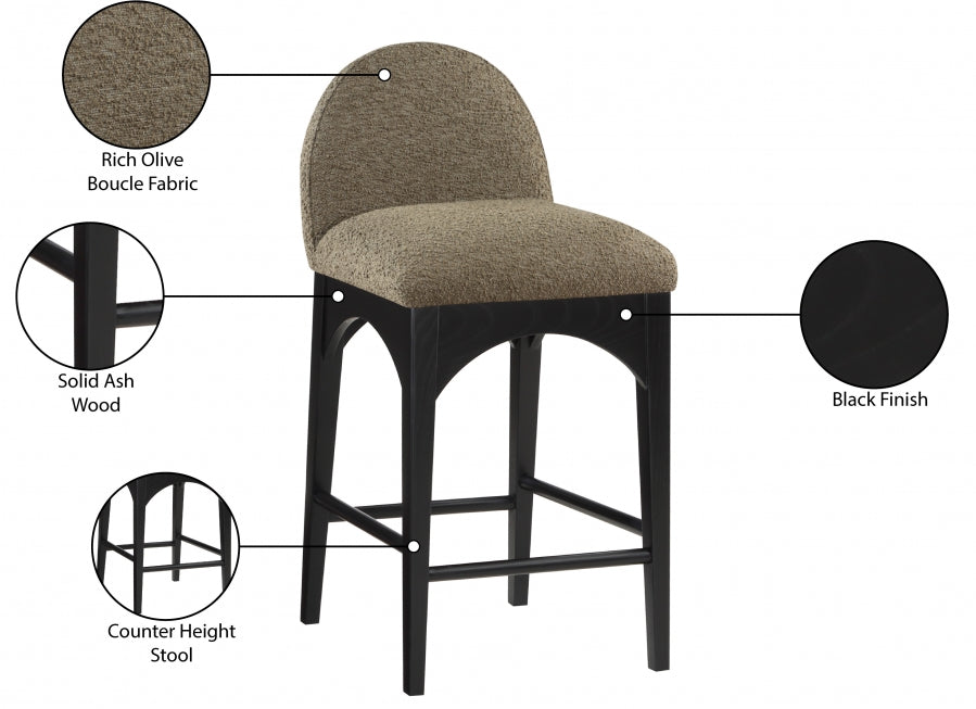 Waldorf Boucle Fabric Upholstered Counter Stool — 395-C - Olive - 395Olive-C Infographic