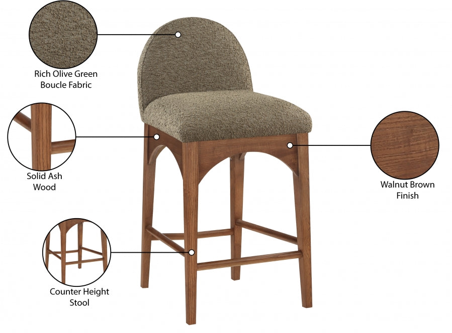 Waldorf Boucle Fabric Upholstered Counter Stool — 399-C - Olive - 399Olive-C Infographic