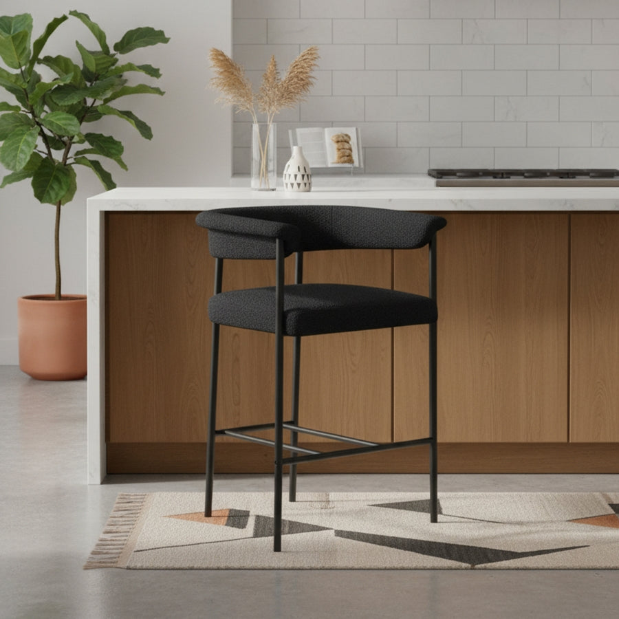 Malin Boucle Fabric Upholstered Counter Stool — 412-C - Black - 412Black-C alternate view 1