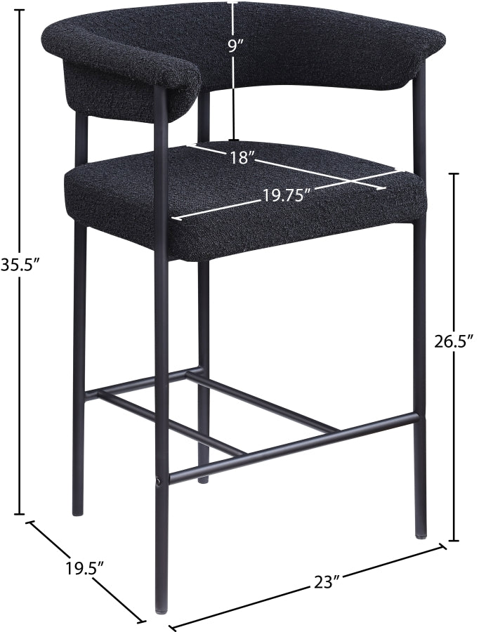 Malin Boucle Fabric Upholstered Counter Stool — 412-C - Black - 412Black-C Dim