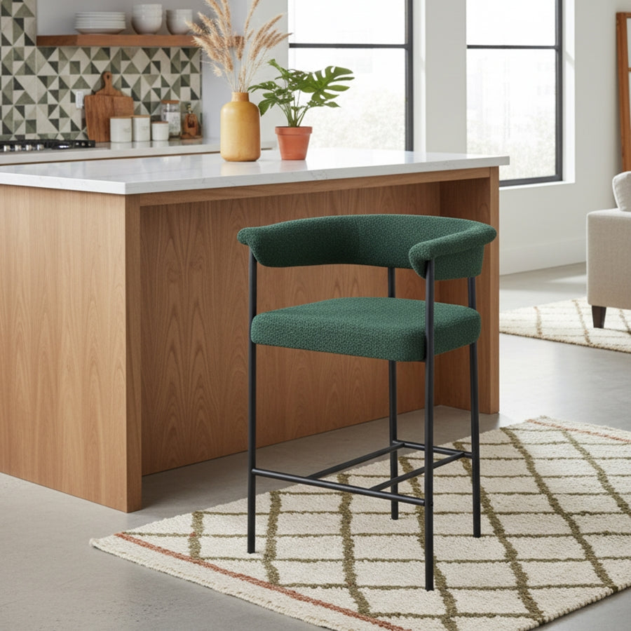 Malin Boucle Fabric Upholstered Counter Stool — 412-C - Green - 412Green-C alternate view 1