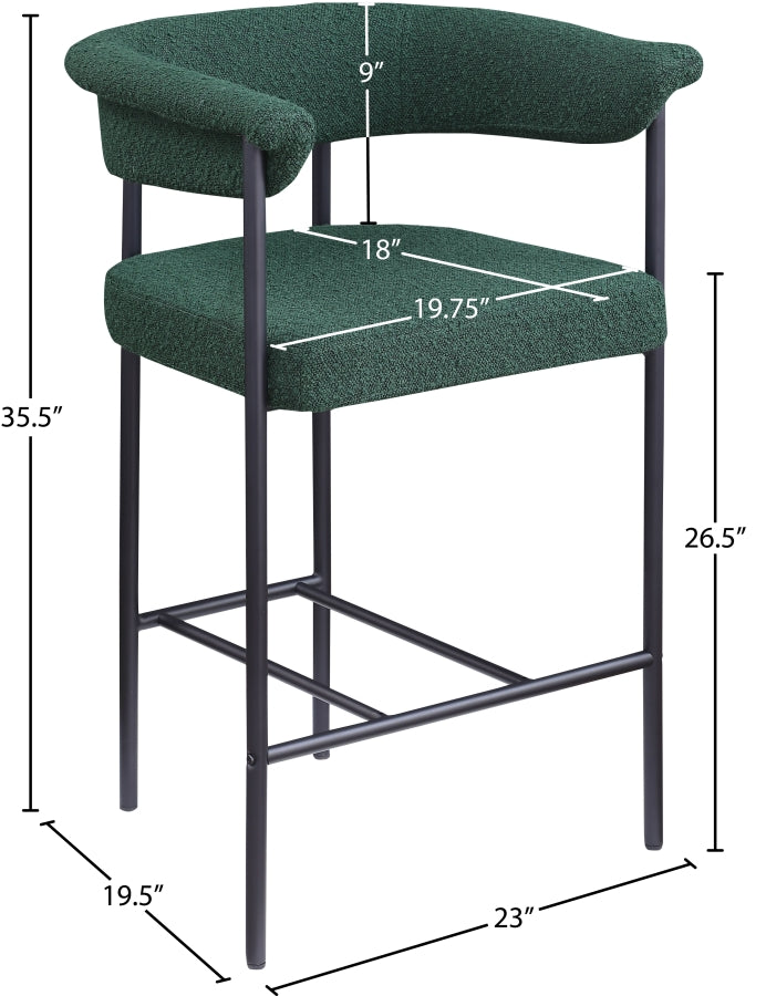Malin Boucle Fabric Upholstered Counter Stool — 412-C - Green - 412Green-C Dim