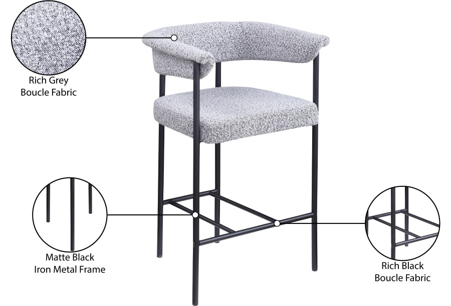 Malin Boucle Fabric Upholstered Counter Stool — 412-C - Grey - 412Grey-C Infographic