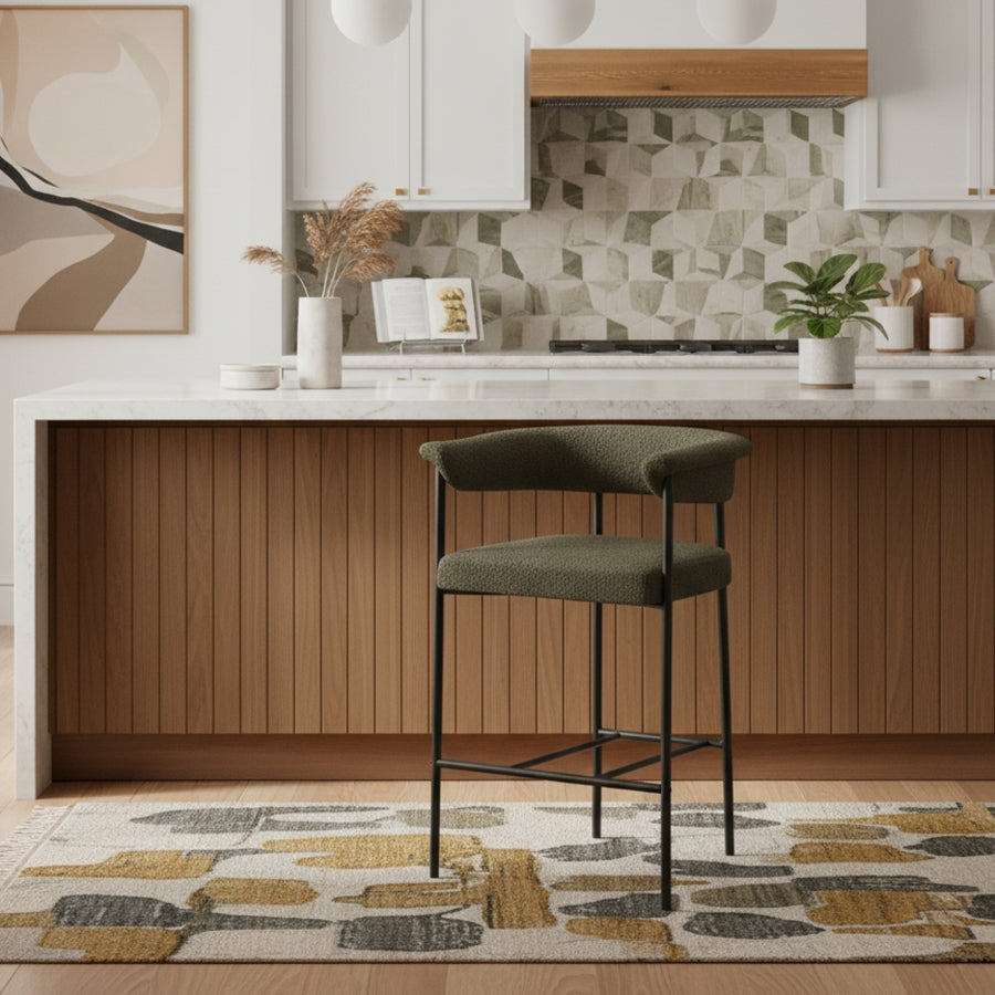 Malin Boucle Fabric Upholstered Counter Stool — 412-C - Olive - 412Olive-C alternate view 1