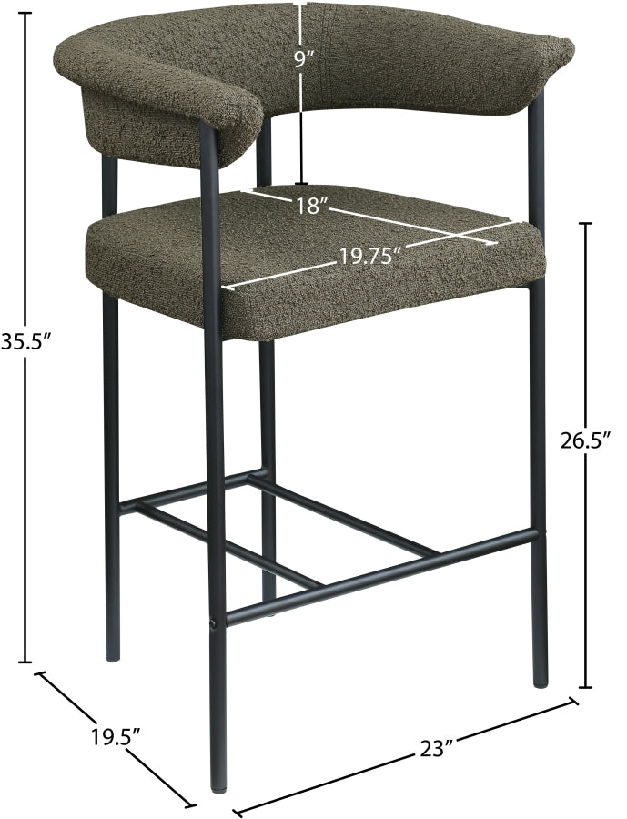 Malin Boucle Fabric Upholstered Counter Stool — 412-C - Olive - 412Olive-C Dim