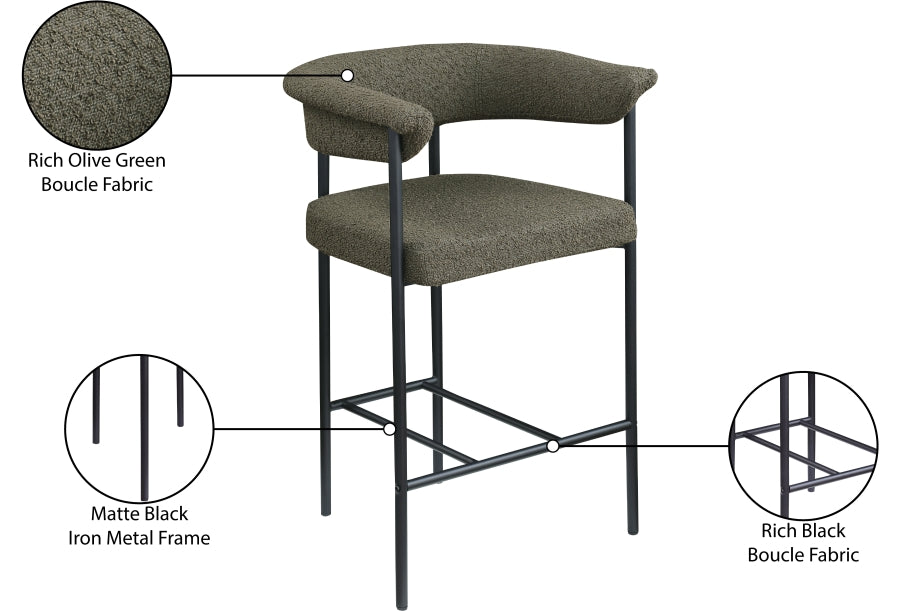 Malin Boucle Fabric Upholstered Counter Stool — 412-C - Olive - 412Olive-C Infographic