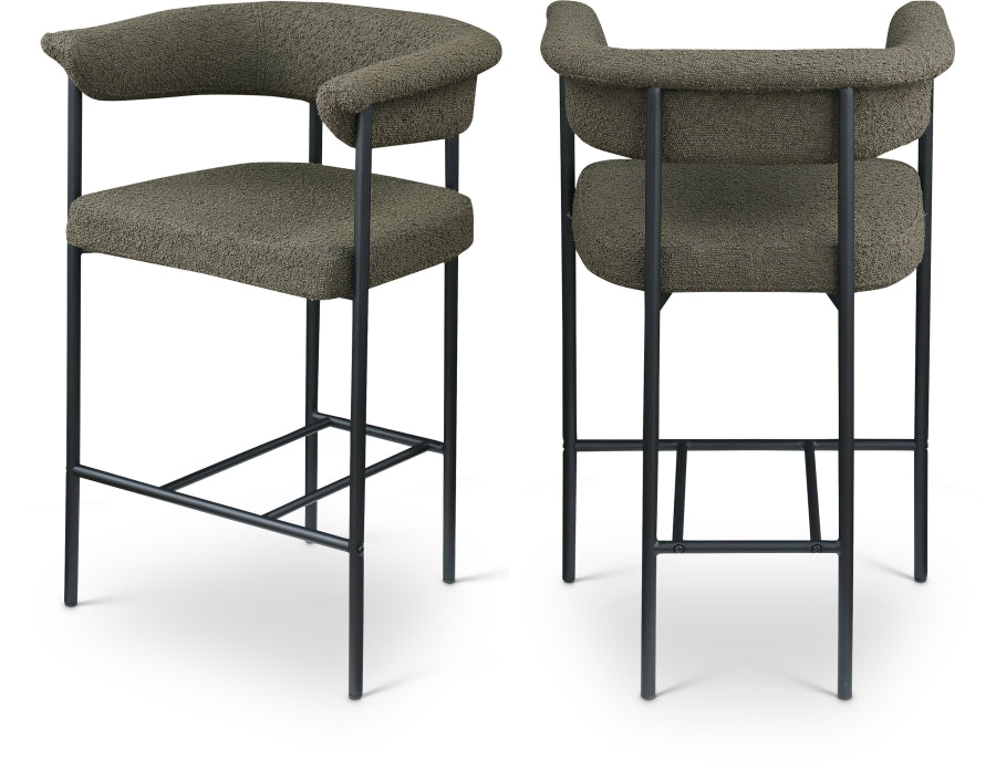 Malin Boucle Fabric Upholstered Counter Stool — 412-C - Olive - 412Olive-C Double Chair