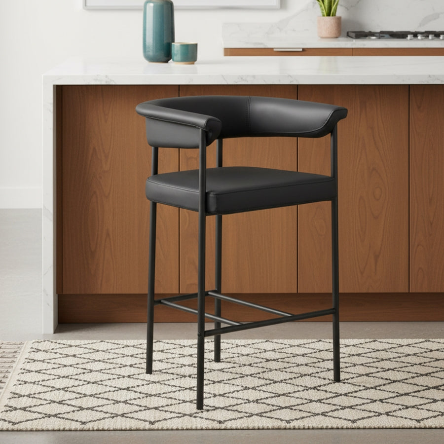 Malin Vegan Leather Upholstered Counter Stool — 428-C - Black - 428Black-C alternate view 1