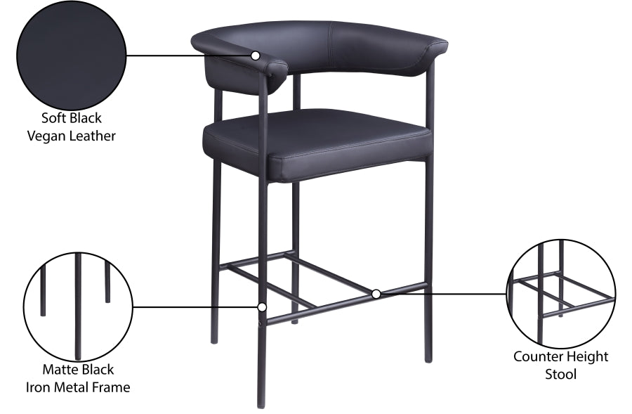 Malin Vegan Leather Upholstered Counter Stool — 428-C - Black - 428Black-C Infographic