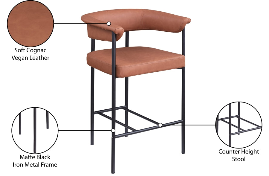 Malin Vegan Leather Upholstered Counter Stool — 428-C - Cognac - 428Cognac-C Infographic