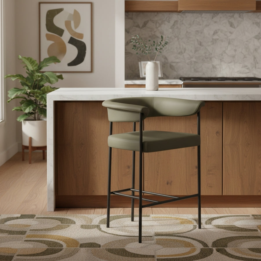Malin Vegan Leather Upholstered Counter Stool — 428-C - Olive - 428Olive-C alternate view 1