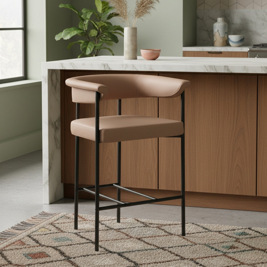 Malin Vegan Leather Upholstered Counter Stool — 428-C - Tan - 428Tan-C alternate view 1
