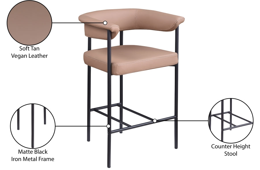 Malin Vegan Leather Upholstered Counter Stool — 428-C - Tan - 428Tan-C Infographic