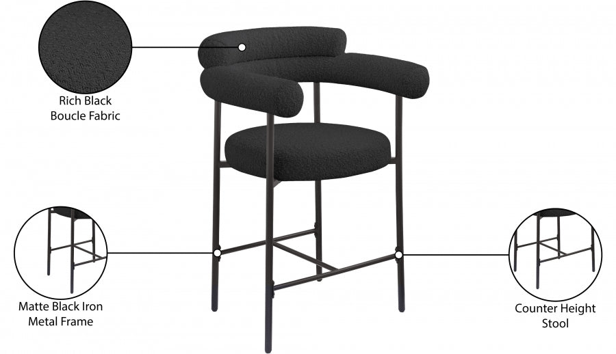 Blake Boucle Fabric Upholstered Counter Stool — 986-C - Black - 986Black-C Infographic