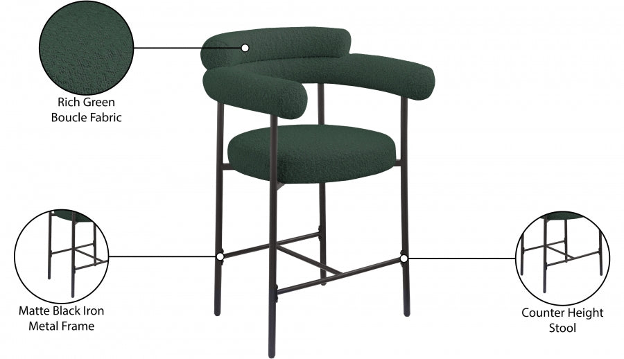 Blake Boucle Fabric Upholstered Counter Stool — 986-C - Green - 986Green-C Infographic