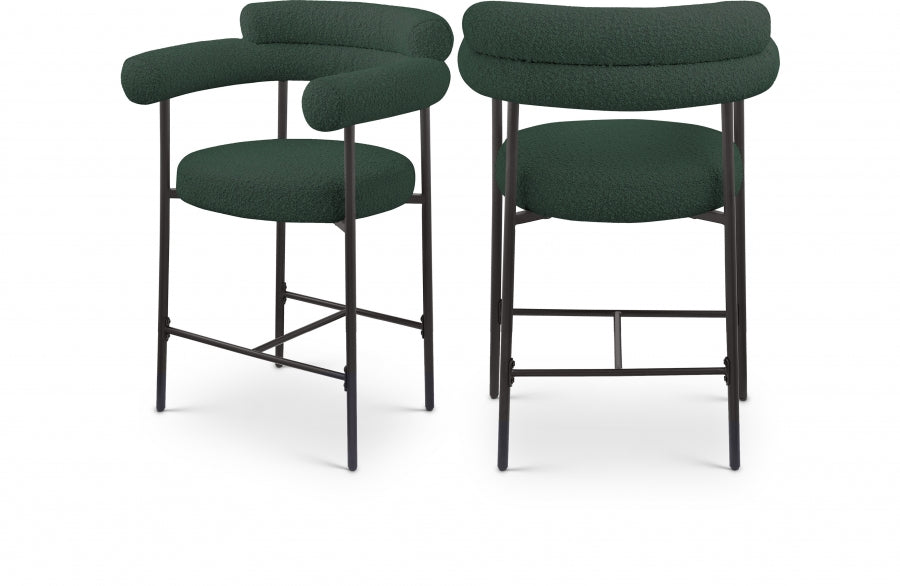 Blake Boucle Fabric Upholstered Counter Stool — 986-C - Green - 986Green-C Double Chair