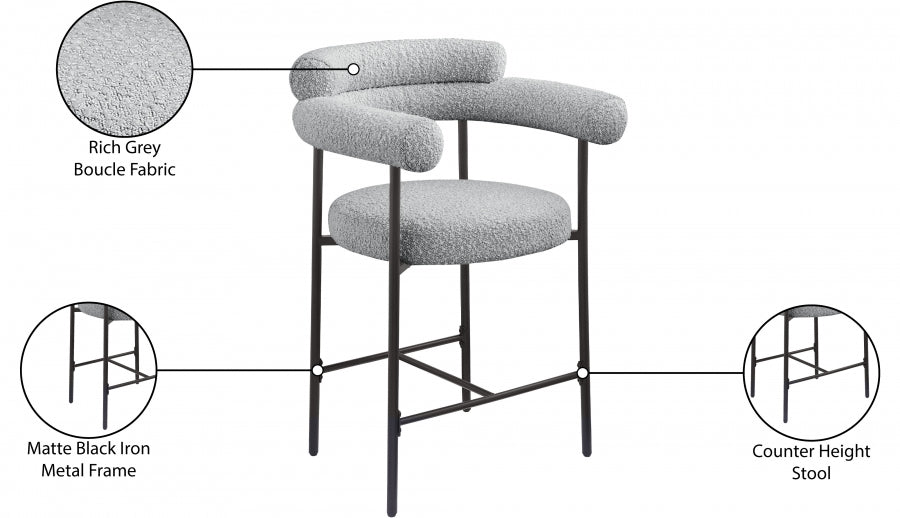 Blake Boucle Fabric Upholstered Counter Stool — 986-C - Grey - 986Grey-C Infographic