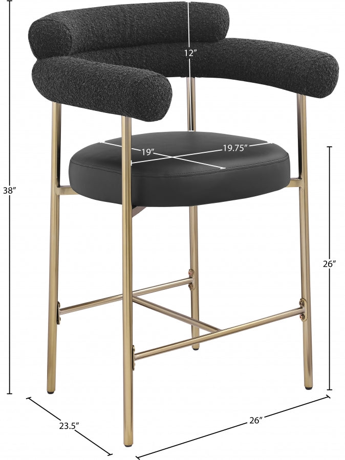 Blake Vegan Leather And Boucle Fabric Upholstered Counter Stool — 994-C - Black - 994Black-C Dim