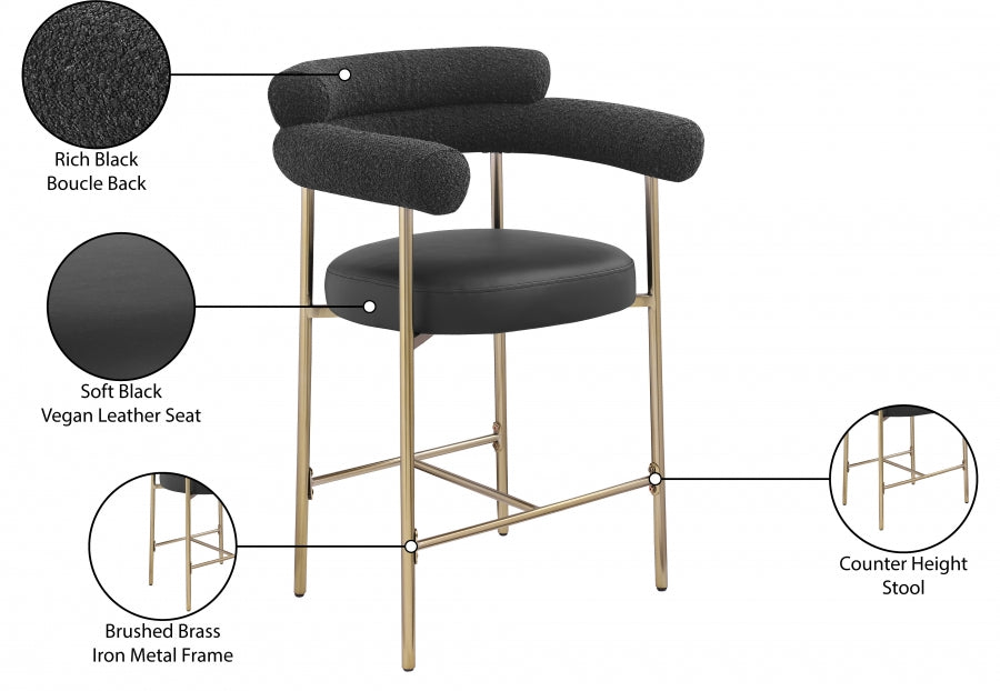Blake Vegan Leather And Boucle Fabric Upholstered Counter Stool — 994-C - Black - 994Black-C Infographic