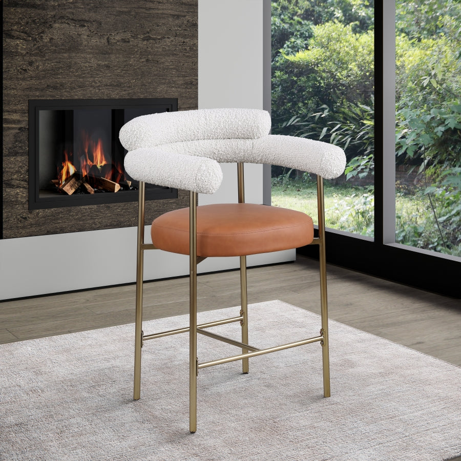 Blake Vegan Leather And Boucle Fabric Upholstered Counter Stool — 994-C - Cognac - 994Cognac-C alternate view 1