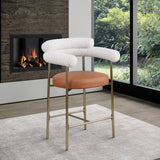 Blake Vegan Leather And Boucle Fabric Upholstered Counter Stool — 994-C - Cognac - 994Cognac-C alternate view 1