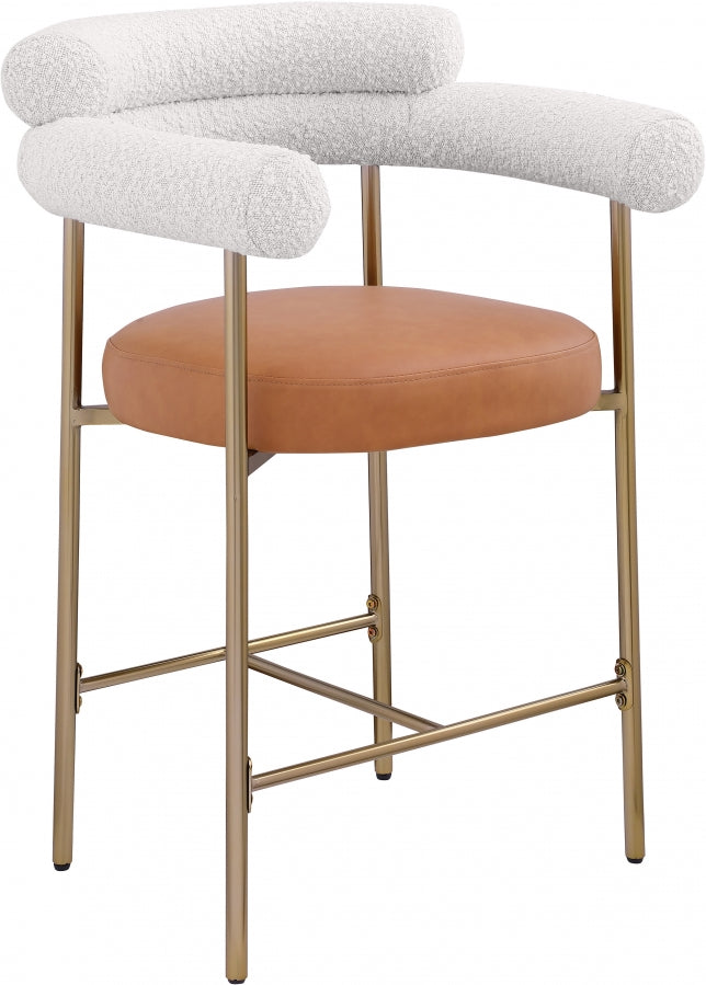 Blake Vegan Leather And Boucle Fabric Upholstered Counter Stool — 994-C - Cognac - 994Cognac-C
