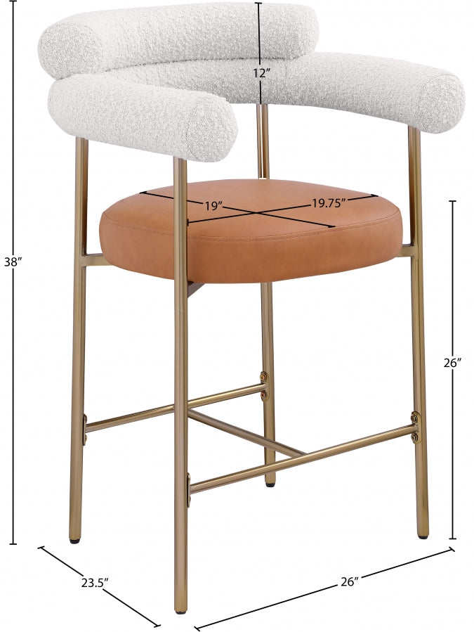 Blake Vegan Leather And Boucle Fabric Upholstered Counter Stool — 994-C - Cognac - 994Cognac-C Dim