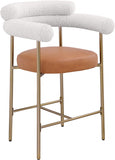 Blake Vegan Leather And Boucle Fabric Upholstered Counter Stool — 994-C - Cognac - 994Cognac-C